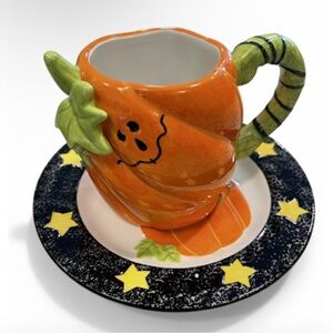Pumpkin Design Mug and Saucer Set
